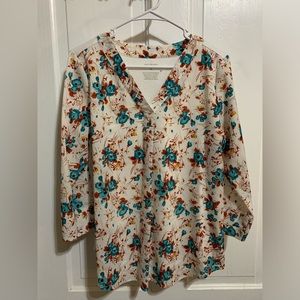 Van Heusen Cream and Blue Floral V Neck